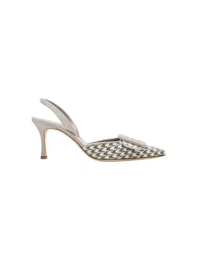 Manolo Blahnik Women's Mayaslibi Houndstooth Slingback Pumps - Grey | Thumbnail 1 Manolo Blahnik Women's Mayaslibi Houndstooth Slingback Pumps - Grey | Thumbnail 1