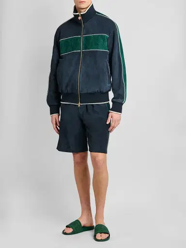 Casablanca Men's Striped Suede Track Jacket - Navy | Thumbnail 2 Casablanca Men's Striped Suede Track Jacket - Navy | Thumbnail 2