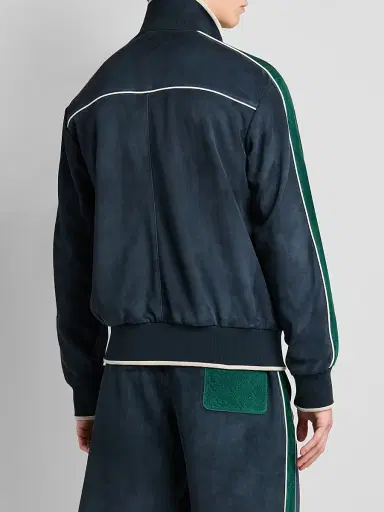 Casablanca Men's Striped Suede Track Jacket - Navy | Thumbnail 3 Casablanca Men's Striped Suede Track Jacket - Navy | Thumbnail 3