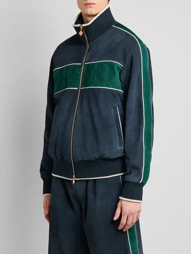Casablanca Men's Striped Suede Track Jacket - Navy | Thumbnail 4 Casablanca Men's Striped Suede Track Jacket - Navy | Thumbnail 4
