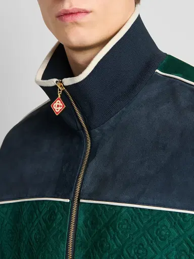 Casablanca Men's Striped Suede Track Jacket - Navy | Thumbnail 5 Casablanca Men's Striped Suede Track Jacket - Navy | Thumbnail 5