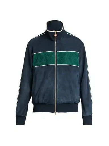 Casablanca Men's Striped Suede Track Jacket - Navy | Thumbnail 1 Casablanca Men's Striped Suede Track Jacket - Navy | Thumbnail 1