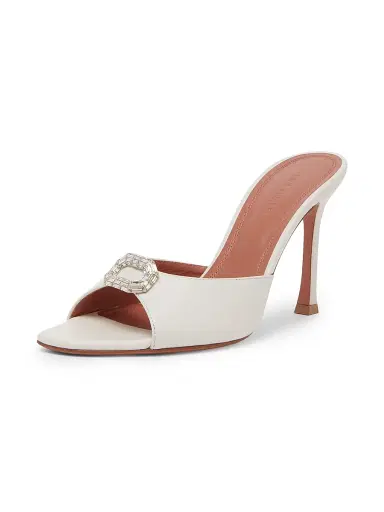 Amina Muaddi Women's Mini Camelia 95MM Crystal-Embellished Leather Mules - White Nappa Crystal Buckle | Thumbnail 2 Amina Muaddi Women's Mini Camelia 95MM Crystal-Embellished Leather Mules - White Nappa Crystal Buckle | Thumbnail 2