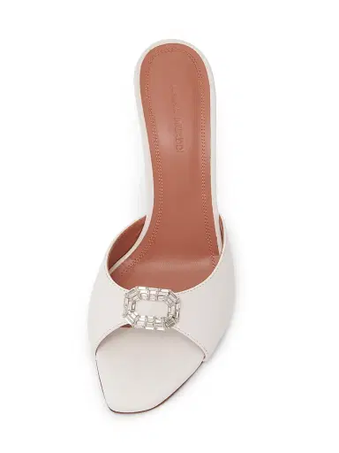 Amina Muaddi Women's Mini Camelia 95MM Crystal-Embellished Leather Mules - White Nappa Crystal Buckle | Thumbnail 4 Amina Muaddi Women's Mini Camelia 95MM Crystal-Embellished Leather Mules - White Nappa Crystal Buckle | Thumbnail 4