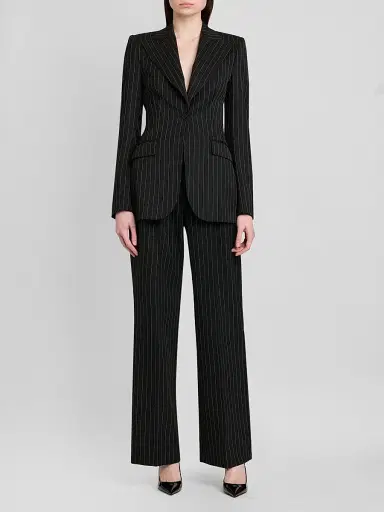 Dolce & Gabbana Women's Pinstriped Stretch Virgin-Wool Single-Breasted Blazer | Thumbnail 2 Dolce & Gabbana Women's Pinstriped Stretch Virgin-Wool Single-Breasted Blazer | Thumbnail 2