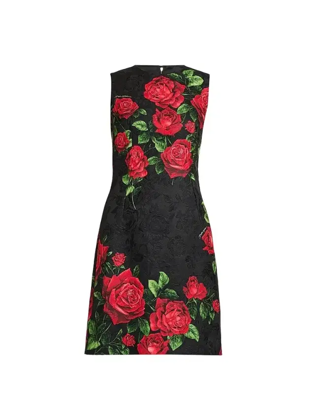 Women's Floral Jacquard Crewneck Mini Dress - Rose Rosse Nero Women's Floral Jacquard Crewneck Mini Dress - Rose Rosse Nero