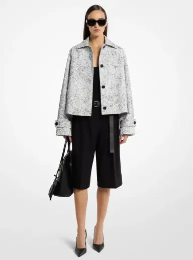 Michael Kors Collection Crackled Denim Cropped Balmacaan | Thumbnail 2 Michael Kors Collection Crackled Denim Cropped Balmacaan | Thumbnail 2