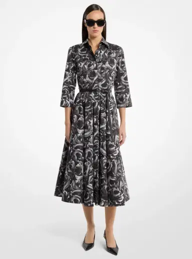 Michael Kors Collection Floral Cotton Poplin Belted Quarter-Sleeve Shirtdress | Thumbnail 2 Michael Kors Collection Floral Cotton Poplin Belted Quarter-Sleeve Shirtdress | Thumbnail 2