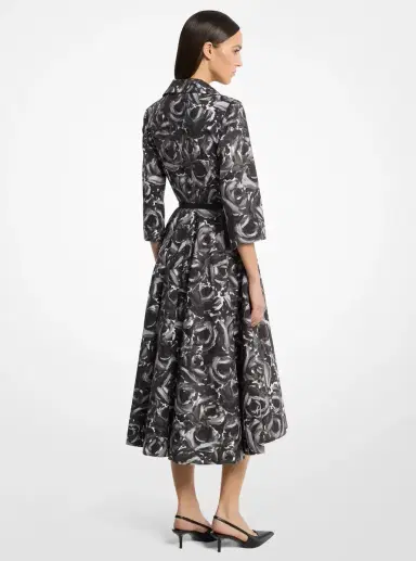 Michael Kors Collection Floral Cotton Poplin Belted Quarter-Sleeve Shirtdress | Thumbnail 3 Michael Kors Collection Floral Cotton Poplin Belted Quarter-Sleeve Shirtdress | Thumbnail 3
