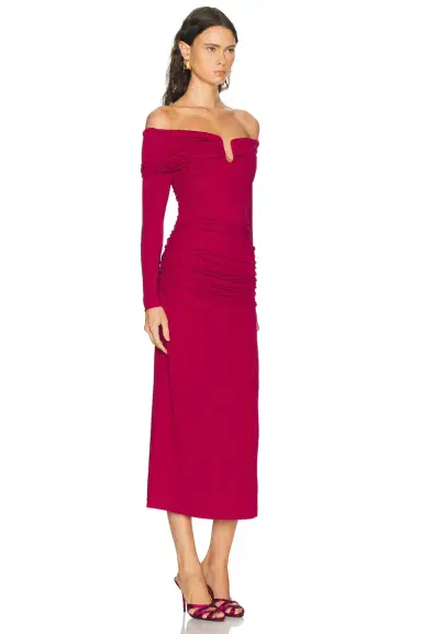 Carolina Herrera Long Sleeve Off The Shoulder Midi Dress | Thumbnail 2 Carolina Herrera Long Sleeve Off The Shoulder Midi Dress | Thumbnail 2