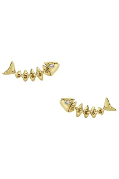 Sydney Evan Fishbone Stud Earrings | Thumbnail 1 Sydney Evan Fishbone Stud Earrings | Thumbnail 1