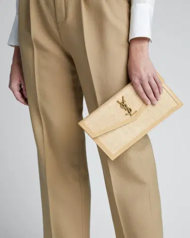 Saint Laurent Uptown Micro Raffia/Leather Envelope Flap Pouch Wallet | Thumbnail 2 Saint Laurent Uptown Micro Raffia/Leather Envelope Flap Pouch Wallet | Thumbnail 2