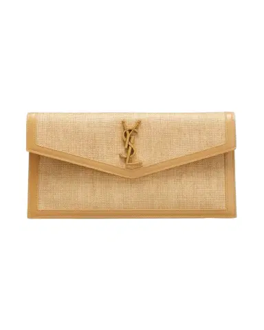 Saint Laurent Uptown Micro Raffia/Leather Envelope Flap Pouch Wallet | Thumbnail 1 Saint Laurent Uptown Micro Raffia/Leather Envelope Flap Pouch Wallet | Thumbnail 1