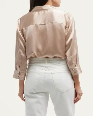 L'Agence Dani Silk Satin 3/4-Sleeve Button-Down Blouse | Thumbnail 3 L'Agence Dani Silk Satin 3/4-Sleeve Button-Down Blouse | Thumbnail 3