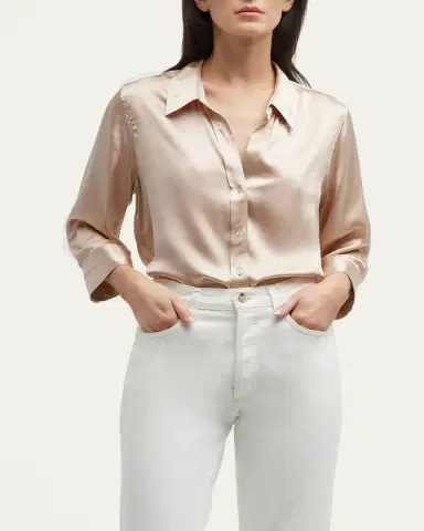 L'Agence Dani Silk Satin 3/4-Sleeve Button-Down Blouse | Thumbnail 4 L'Agence Dani Silk Satin 3/4-Sleeve Button-Down Blouse | Thumbnail 4