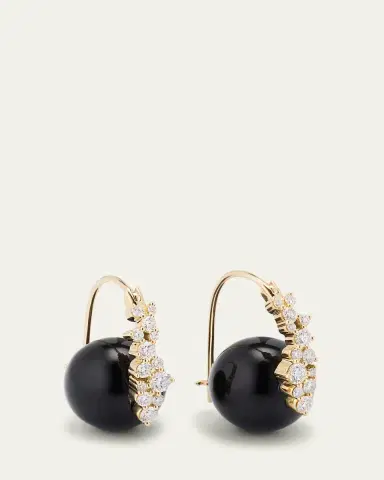 Sydney Evan 14K Yellow Gold Smooth Round Onyx Cocktail Earrings with Diamonds | Thumbnail 3 Sydney Evan 14K Yellow Gold Smooth Round Onyx Cocktail Earrings with Diamonds | Thumbnail 3