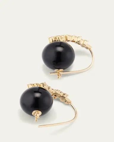 Sydney Evan 14K Yellow Gold Smooth Round Onyx Cocktail Earrings with Diamonds | Thumbnail 4 Sydney Evan 14K Yellow Gold Smooth Round Onyx Cocktail Earrings with Diamonds | Thumbnail 4