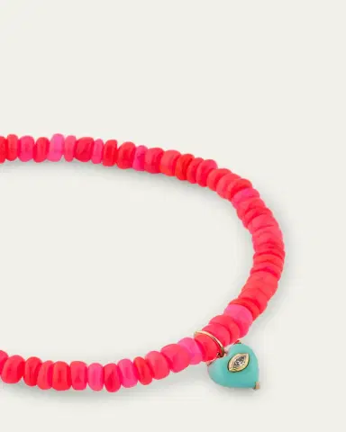 Sydney Evan 14K Yellow Gold Small Carved Diamond Marquise Bezel Turquoise Heart Charm on Hot Pink Opal Beaded Bracelet | Thumbnail 3 Sydney Evan 14K Yellow Gold Small Carved Diamond Marquise Bezel Turquoise Heart Charm on Hot Pink Opal Beaded Bracelet | Thumbnail 3