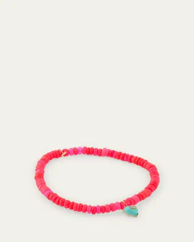 Sydney Evan 14K Yellow Gold Small Carved Diamond Marquise Bezel Turquoise Heart Charm on Hot Pink Opal Beaded Bracelet | Thumbnail 4 Sydney Evan 14K Yellow Gold Small Carved Diamond Marquise Bezel Turquoise Heart Charm on Hot Pink Opal Beaded Bracelet | Thumbnail 4