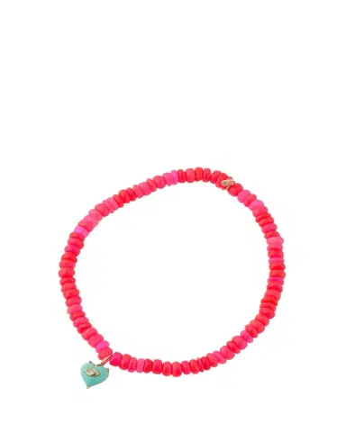 Sydney Evan 14K Yellow Gold Small Carved Diamond Marquise Bezel Turquoise Heart Charm on Hot Pink Opal Beaded Bracelet | Thumbnail 1 Sydney Evan 14K Yellow Gold Small Carved Diamond Marquise Bezel Turquoise Heart Charm on Hot Pink Opal Beaded Bracelet | Thumbnail 1