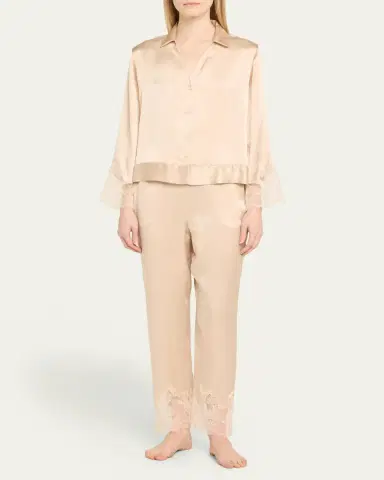 Josie Natori Lolita Cropped Lace-Trim Charmeuse Pajama Set | Thumbnail 2 Josie Natori Lolita Cropped Lace-Trim Charmeuse Pajama Set | Thumbnail 2