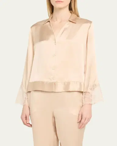 Josie Natori Lolita Cropped Lace-Trim Charmeuse Pajama Set | Thumbnail 4 Josie Natori Lolita Cropped Lace-Trim Charmeuse Pajama Set | Thumbnail 4