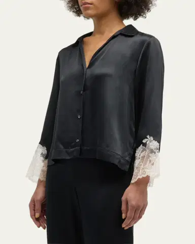 Josie Natori Lolita Cropped Lace-Trim Charmeuse Pajama Set | Thumbnail 8 Josie Natori Lolita Cropped Lace-Trim Charmeuse Pajama Set | Thumbnail 8
