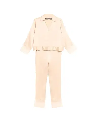 Josie Natori Lolita Cropped Lace-Trim Charmeuse Pajama Set | Thumbnail 1 Josie Natori Lolita Cropped Lace-Trim Charmeuse Pajama Set | Thumbnail 1