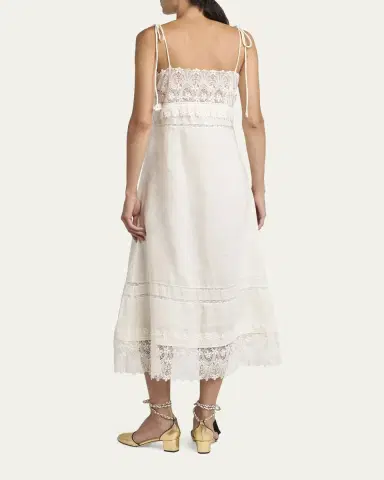 Valentino Garavani Lace-Trimmed Linen Sleeveless Midi Dress | Thumbnail 3 Valentino Garavani Lace-Trimmed Linen Sleeveless Midi Dress | Thumbnail 3