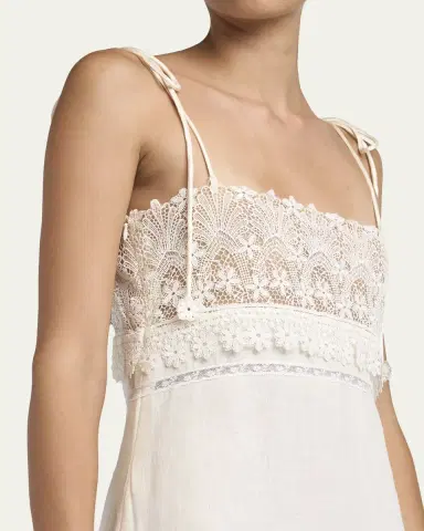 Valentino Garavani Lace-Trimmed Linen Sleeveless Midi Dress | Thumbnail 5 Valentino Garavani Lace-Trimmed Linen Sleeveless Midi Dress | Thumbnail 5