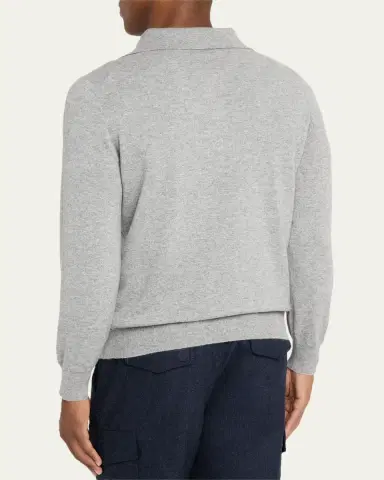 Brunello Cucinelli Men's Premium Cashmere Polo Sweater | Thumbnail 3 Brunello Cucinelli Men's Premium Cashmere Polo Sweater | Thumbnail 3