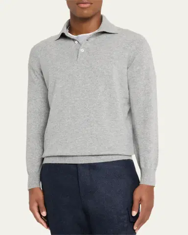 Brunello Cucinelli Men's Premium Cashmere Polo Sweater | Thumbnail 4 Brunello Cucinelli Men's Premium Cashmere Polo Sweater | Thumbnail 4