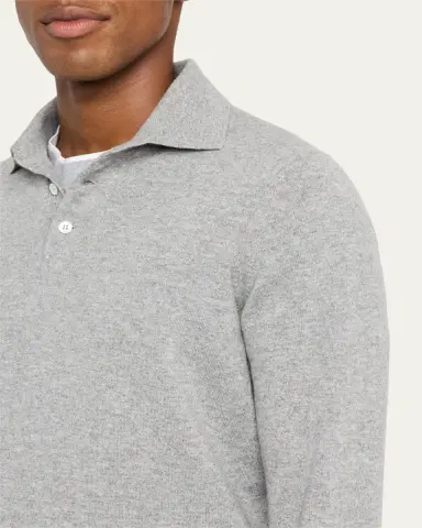 Brunello Cucinelli Men's Premium Cashmere Polo Sweater | Thumbnail 5 Brunello Cucinelli Men's Premium Cashmere Polo Sweater | Thumbnail 5