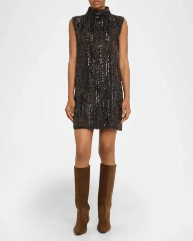 Brunello Cucinelli Sequined Boucle Knit Sleeveless Mini Dress | Thumbnail 2 Brunello Cucinelli Sequined Boucle Knit Sleeveless Mini Dress | Thumbnail 2