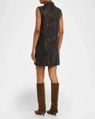 Brunello Cucinelli Sequined Boucle Knit Sleeveless Mini Dress | Thumbnail 3 Brunello Cucinelli Sequined Boucle Knit Sleeveless Mini Dress | Thumbnail 3