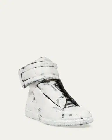 Maison Margiela Men's Future Bianchetto Leather Mid-Top Sneakers | Thumbnail 2 Maison Margiela Men's Future Bianchetto Leather Mid-Top Sneakers | Thumbnail 2
