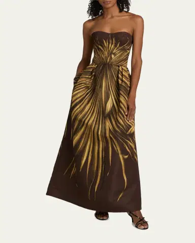 Oscar de la Renta Palm Faille Sleeveless Bustier Gown | Thumbnail 2 Oscar de la Renta Palm Faille Sleeveless Bustier Gown | Thumbnail 2