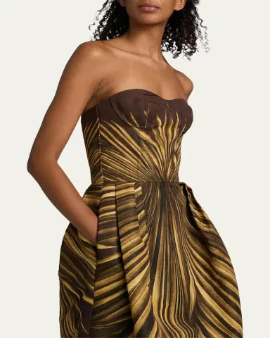 Oscar de la Renta Palm Faille Sleeveless Bustier Gown | Thumbnail 5 Oscar de la Renta Palm Faille Sleeveless Bustier Gown | Thumbnail 5