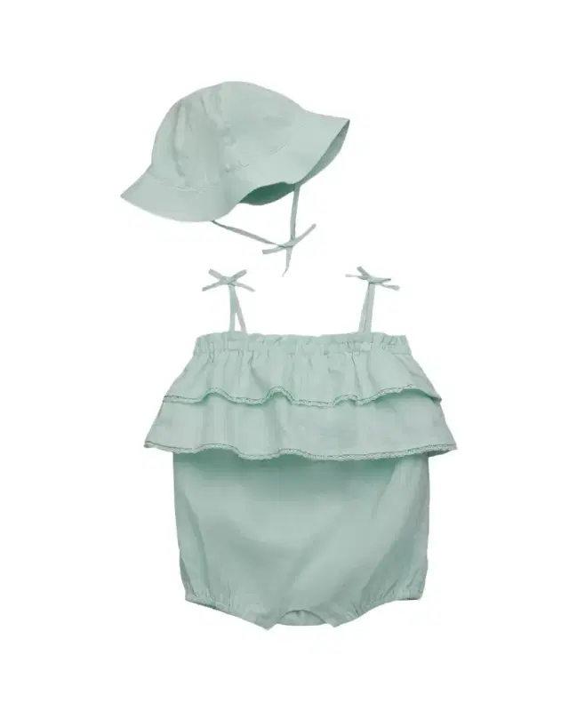 Girl's Embroidered Linen Shortall & Bucket Hat Set, Size 3M-24M Girl's Embroidered Linen Shortall & Bucket Hat Set, Size 3M-24M