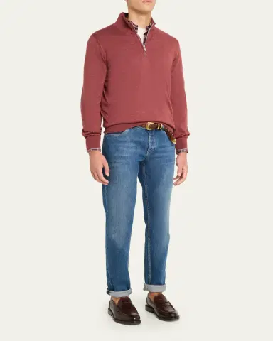Brunello Cucinelli Men's Cashmere-Blend Quarter-Zip Sweater | Thumbnail 2 Brunello Cucinelli Men's Cashmere-Blend Quarter-Zip Sweater | Thumbnail 2