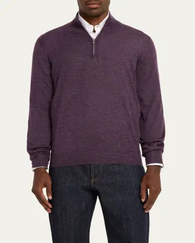 Brunello Cucinelli Men's Cashmere-Blend Quarter-Zip Sweater | Thumbnail 14 Brunello Cucinelli Men's Cashmere-Blend Quarter-Zip Sweater | Thumbnail 14