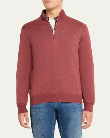 Brunello Cucinelli Men's Cashmere-Blend Quarter-Zip Sweater | Thumbnail 4 Brunello Cucinelli Men's Cashmere-Blend Quarter-Zip Sweater | Thumbnail 4