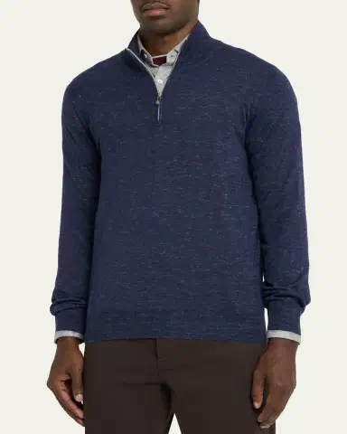 Brunello Cucinelli Men's Cashmere-Blend Quarter-Zip Sweater | Thumbnail 9 Brunello Cucinelli Men's Cashmere-Blend Quarter-Zip Sweater | Thumbnail 9