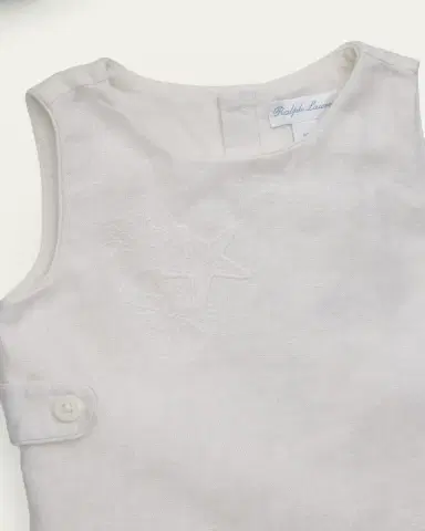 Ralph Lauren Kid's Starfish-Embroidered Linen Shortall & Hat Set, Size 3M-24M | Thumbnail 3 Ralph Lauren Kid's Starfish-Embroidered Linen Shortall & Hat Set, Size 3M-24M | Thumbnail 3