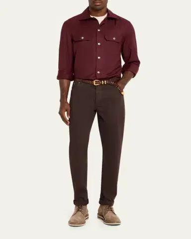 Brunello Cucinelli Men's Wool Snap-Front Overshirt | Thumbnail 2 Brunello Cucinelli Men's Wool Snap-Front Overshirt | Thumbnail 2