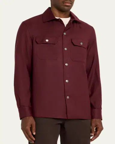 Brunello Cucinelli Men's Wool Snap-Front Overshirt | Thumbnail 4 Brunello Cucinelli Men's Wool Snap-Front Overshirt | Thumbnail 4