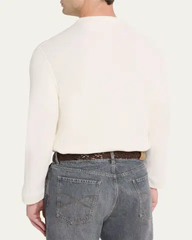 Brunello Cucinelli Men's Cashmere and Cotton Waffle-Knit Long-Sleeve Henley T-Shirt | Thumbnail 3 Brunello Cucinelli Men's Cashmere and Cotton Waffle-Knit Long-Sleeve Henley T-Shirt | Thumbnail 3