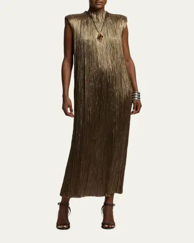 Ralph Lauren Collection Virna Pleated Lamé Cocktail Dress | Thumbnail 4 Ralph Lauren Collection Virna Pleated Lamé Cocktail Dress | Thumbnail 4