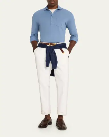 Ralph Lauren Purple Label Men's Cashmere and Silk Long-Sleeve Polo Shirt | Thumbnail 2 Ralph Lauren Purple Label Men's Cashmere and Silk Long-Sleeve Polo Shirt | Thumbnail 2