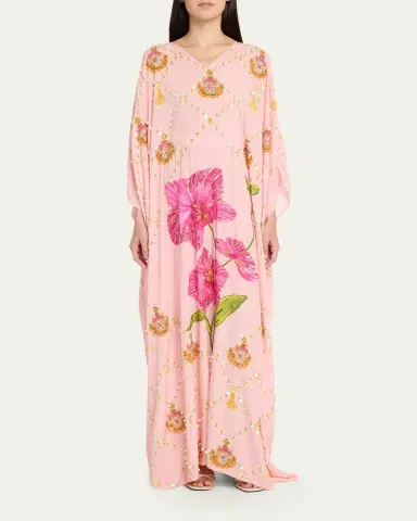 Verandah Hand-Beaded Orchid Maxi Kaftan Coverup | Thumbnail 2 Verandah Hand-Beaded Orchid Maxi Kaftan Coverup | Thumbnail 2